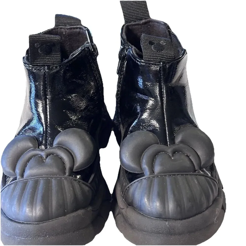 Zara Disney Baby Minnie Mouse Black Patent Chelsea  Zipper Boots Size EU 22